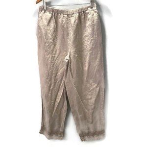 J. Jill Khaki Beige Linen Elastic Waist Capri Pants Lagenlook Size Large Tall LT